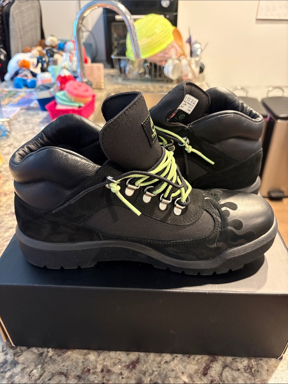 Loso.Wav Custom Timberland Black Boots with Lime Laces Flame - Picture 7 of 10